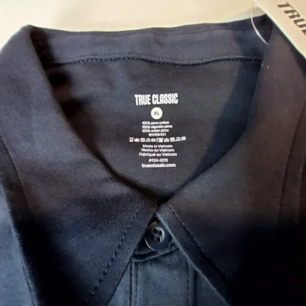 True Classic Pima Cotton Navy Blue Polo Shirt Soft, breathable  Size XL - Picture 5 of 10